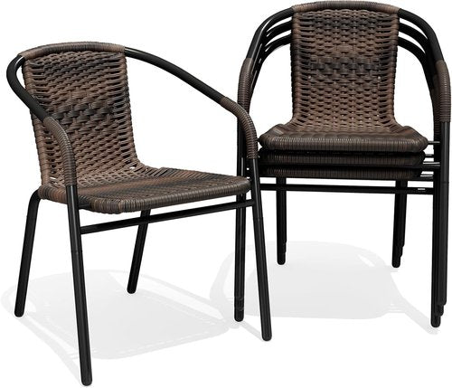 JEAREY Rattan Dining Chairs Set of 4 - All-Weather Stackable Outdoor Seating for Lawn & Garden, Brown