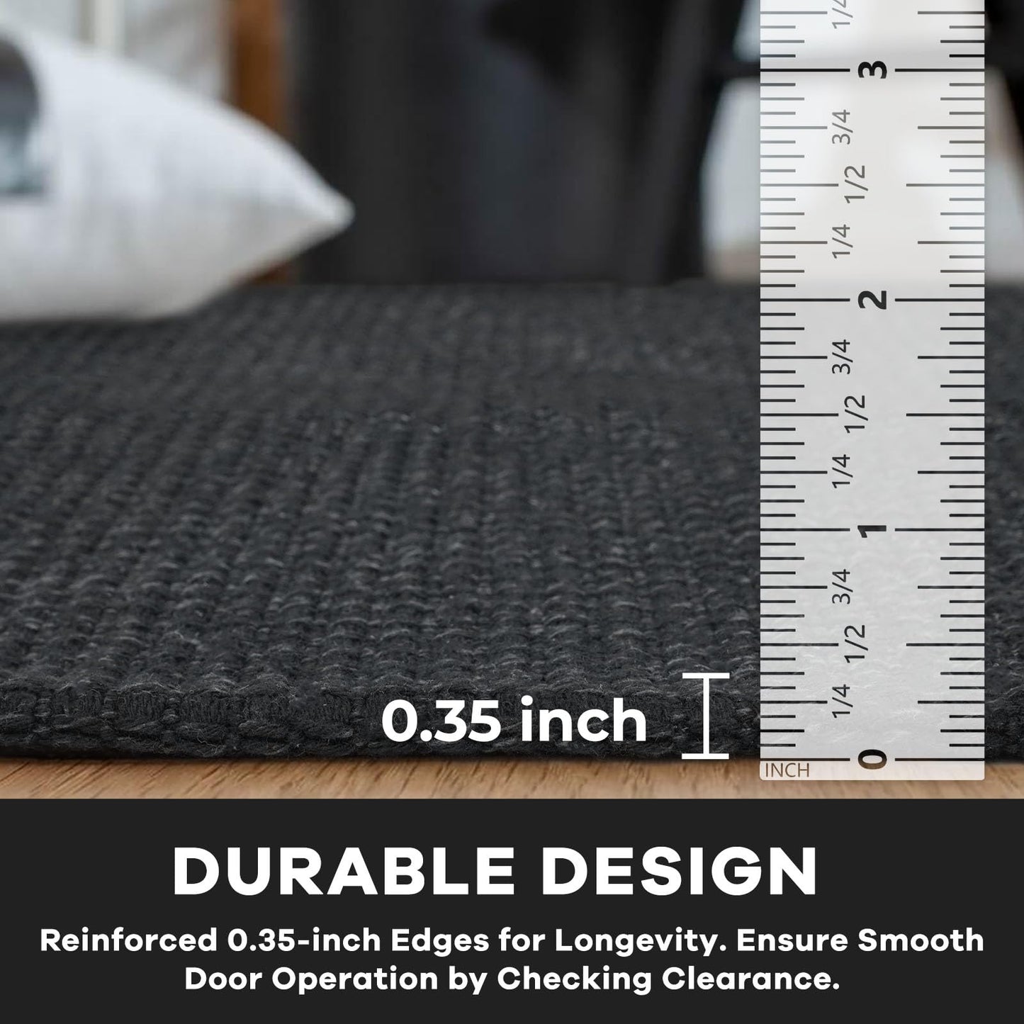 KOZYFLY Rugs for Entryway 3x5 ft Washable Area Rug Non Slip Rubber Backed Entry Rug Woven Indoor Door Mat Cotton Kitchen Rugs Floor Carpet for Entryway, Foyer, Backdoor, Black/Dark Grey