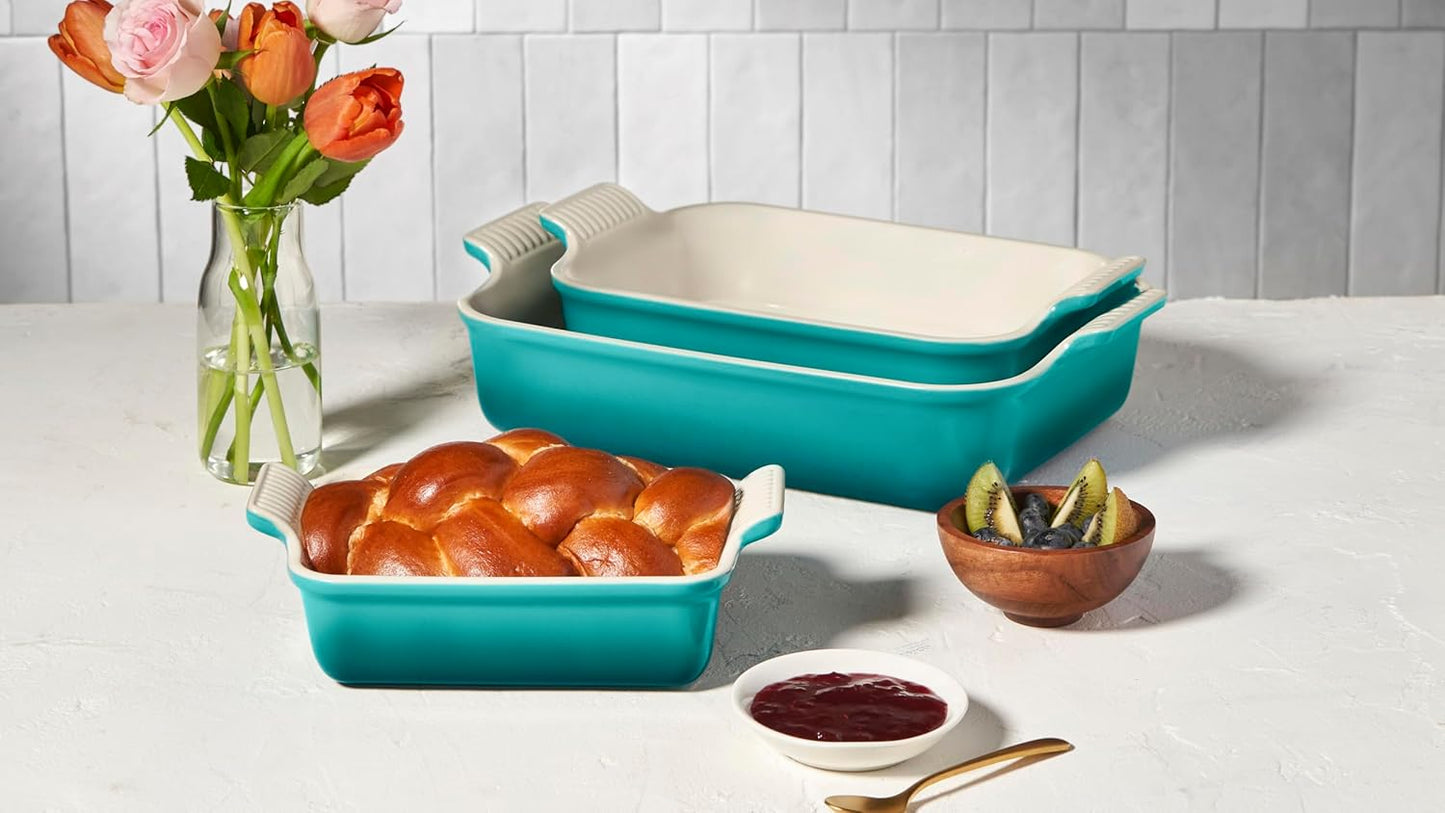Le Creuset Stoneware Baking Dish Set - 3-Piece Rectangular Design in Riviera Color