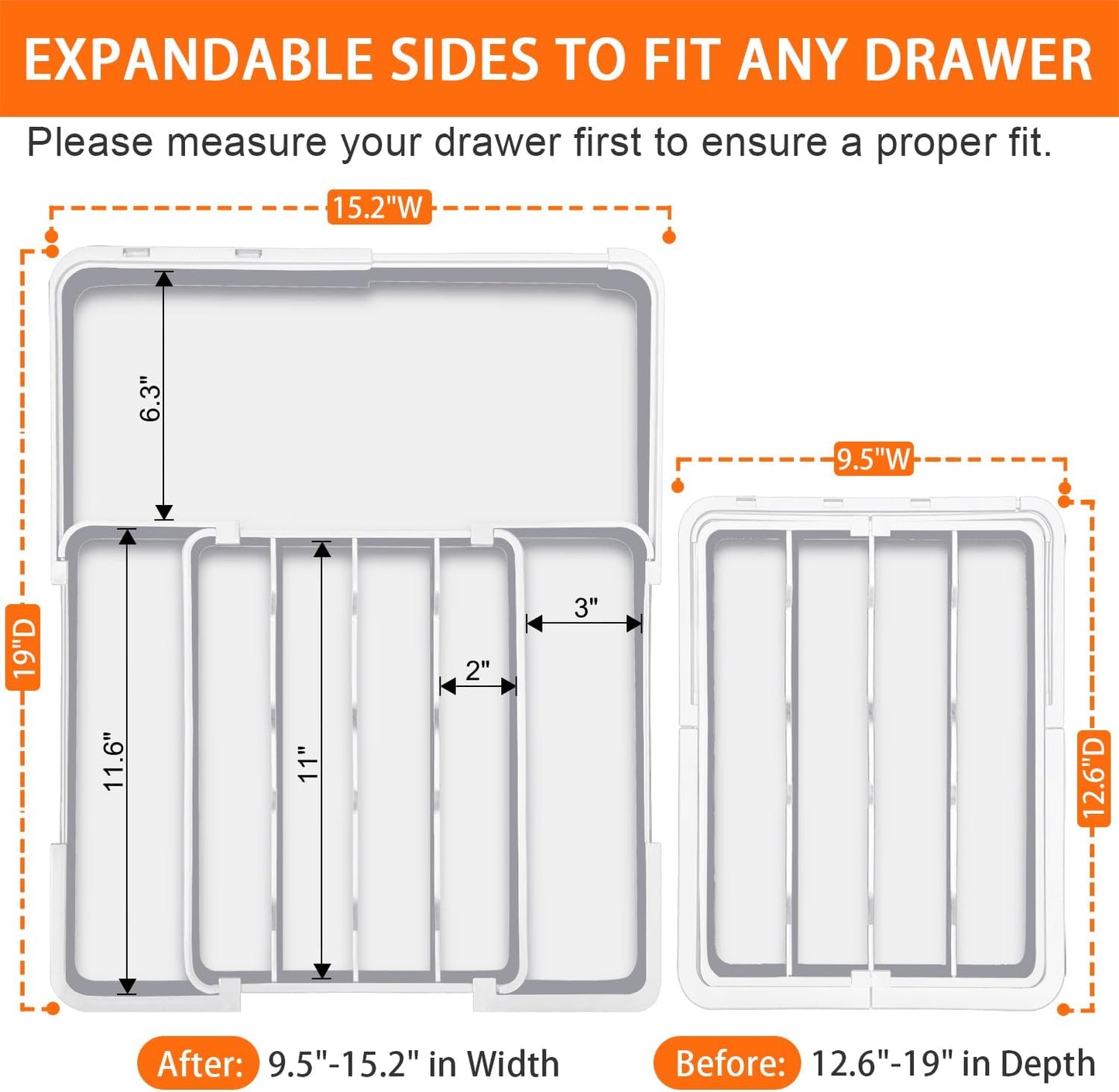 Spaclear Silverware Organizer - Expandable BPA-Free Utensil Drawer Organizer with 7 Compartments | White