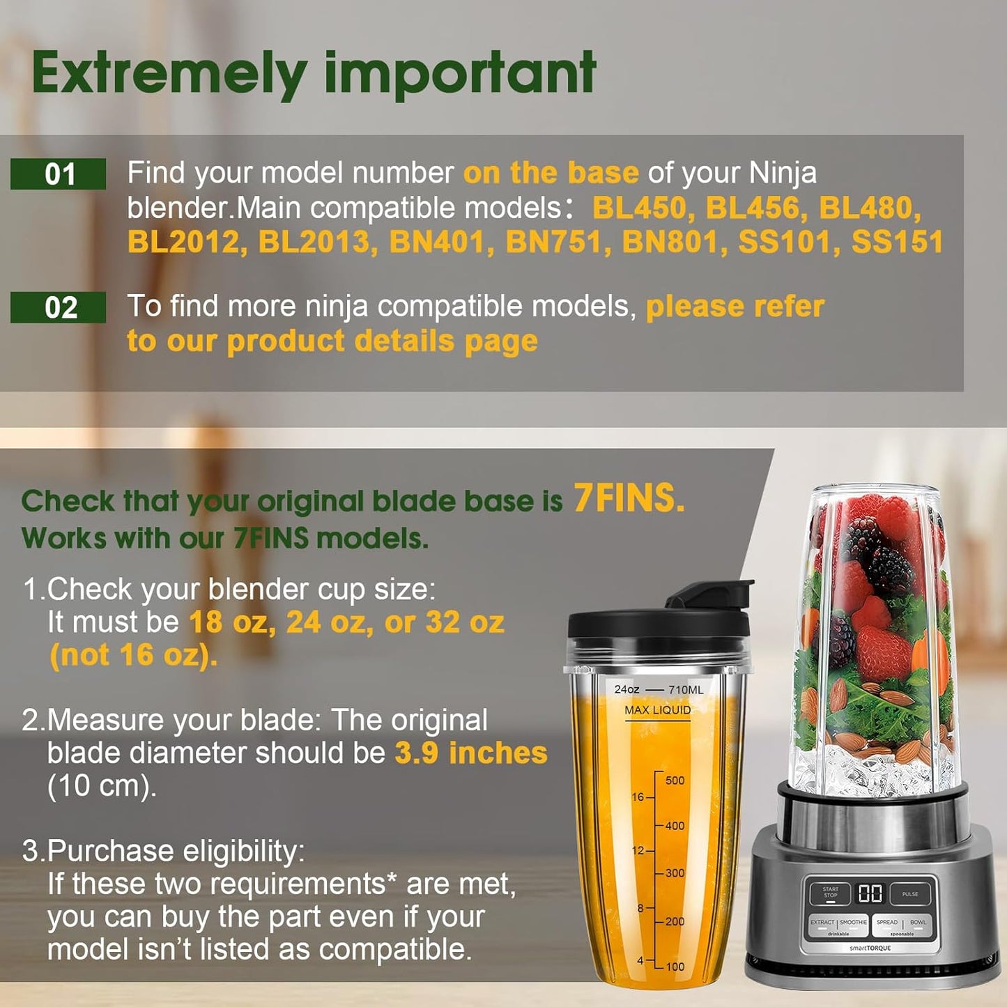 Ninja Blender Cups - 24oz Replacement Cups with To-Go Lids | Compatible with Multiple Ninja Models (3 Pack)