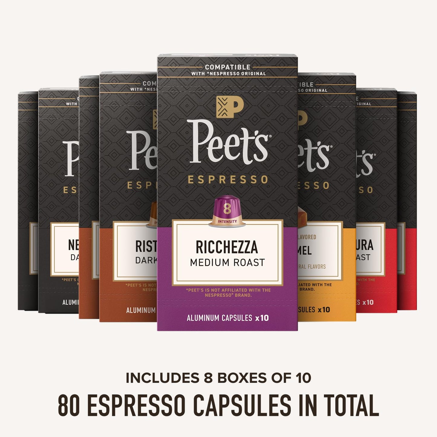 Peet's Coffee Dark Roast Espresso Capsules - Variety Pack for Nespresso | Intensity 8-11, 80 Count