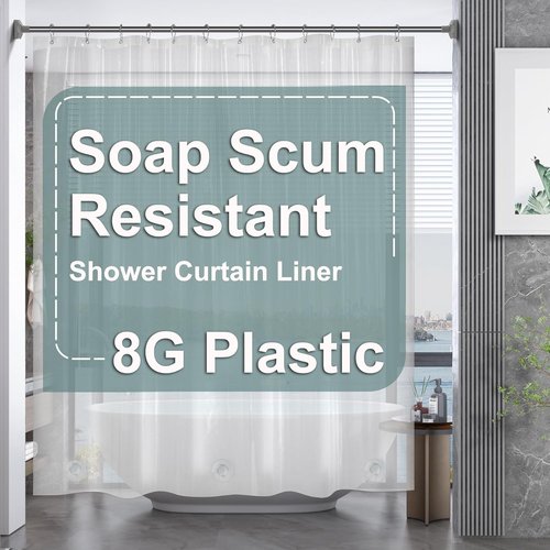 AmazerBath Heavy-Duty Clear PEVA Shower Curtain - Waterproof 70 x 72 Inches with 3 Weighted Stones