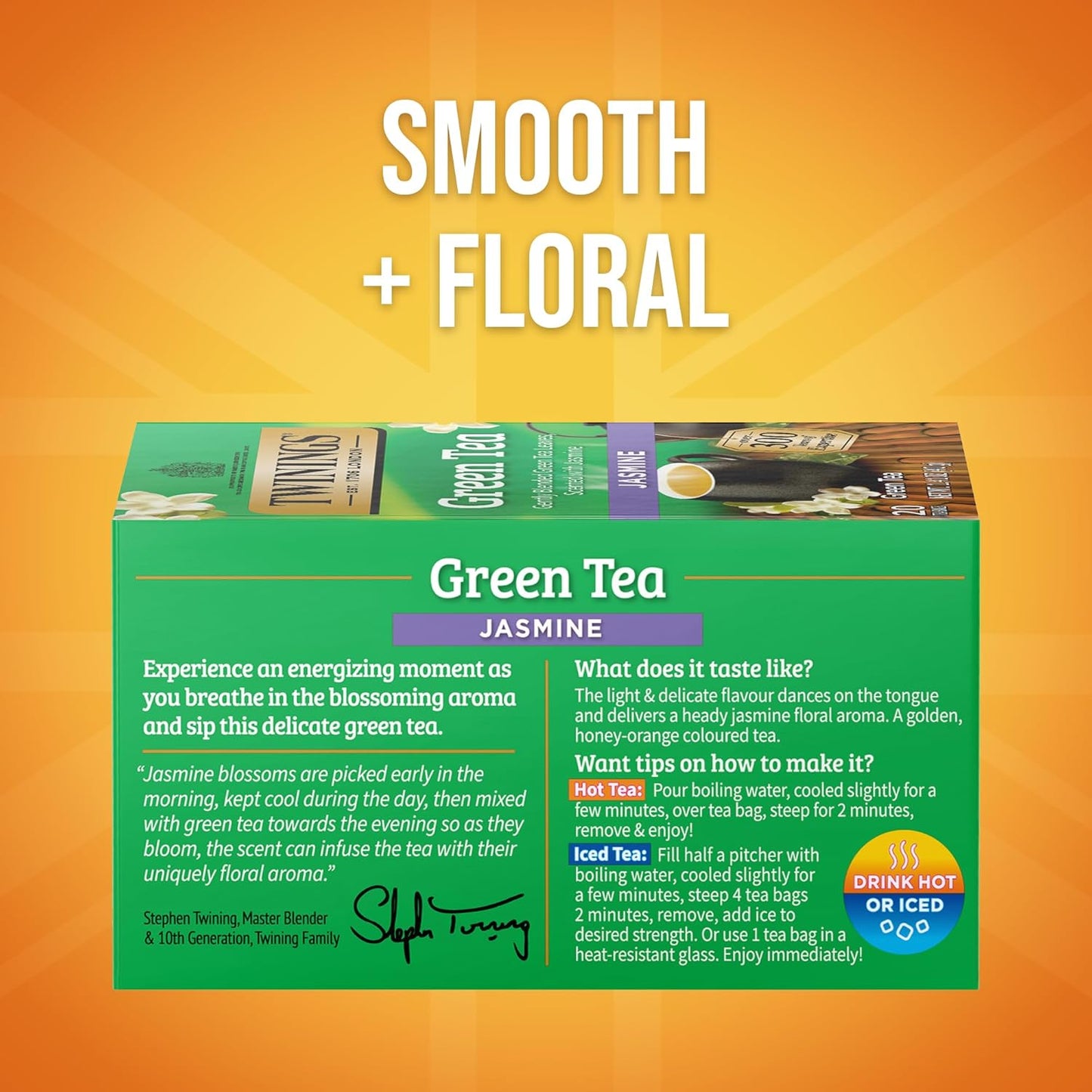 Twinings Green Tea - Jasmine Flavor, Individually Wrapped Bags, 20 Count (Pack of 6) - Caffeinated & Refreshing