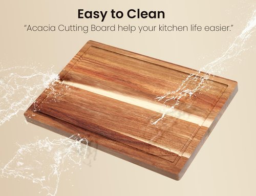 Fibogollo Acacia Wood Cutting Boards Set of 3 - Juice Groove, Serving Board & Holder for Meat, Vegetables, Fruit