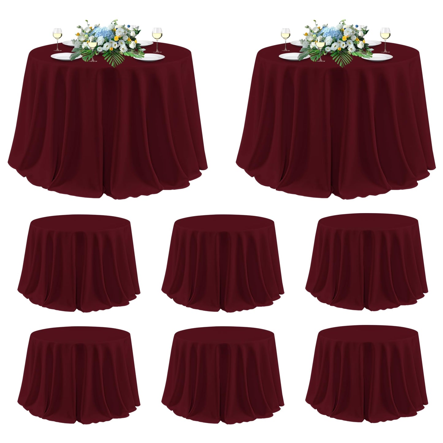 sancua 120 Inch Round Tablecloth, 8 Pack Burgundy - Circle Polyester Fabric Table Cloth for Chiristmas Party Reception Banquet Birthday, Washable Formal Table Cover (Fit 48-96 Inch Tables)
