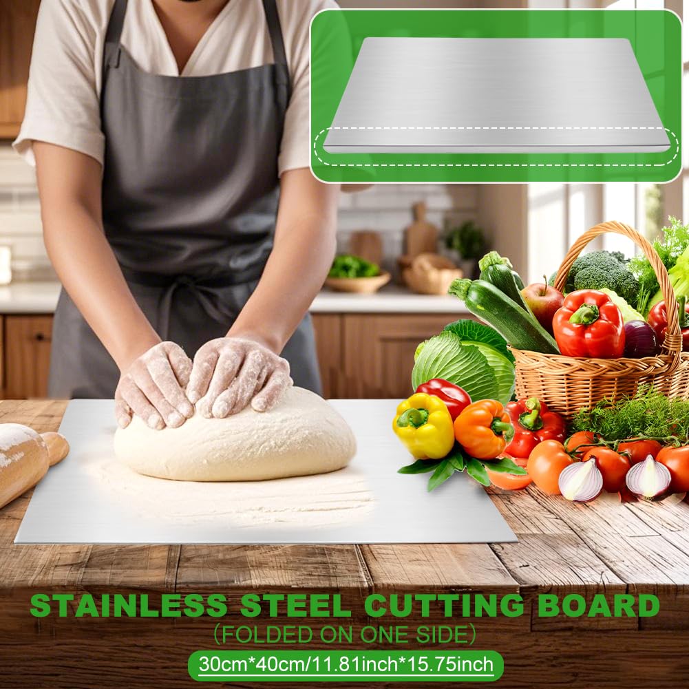 Stainless Steel Cutting Boards with Lip for Kitchen, Metal Cutting Board over Sink Large Cuttig Board, Baking-Cutting-Chopping-Board Suitable for Meat, Fruits, Vegetables, Bread, Noodle, and Pizza