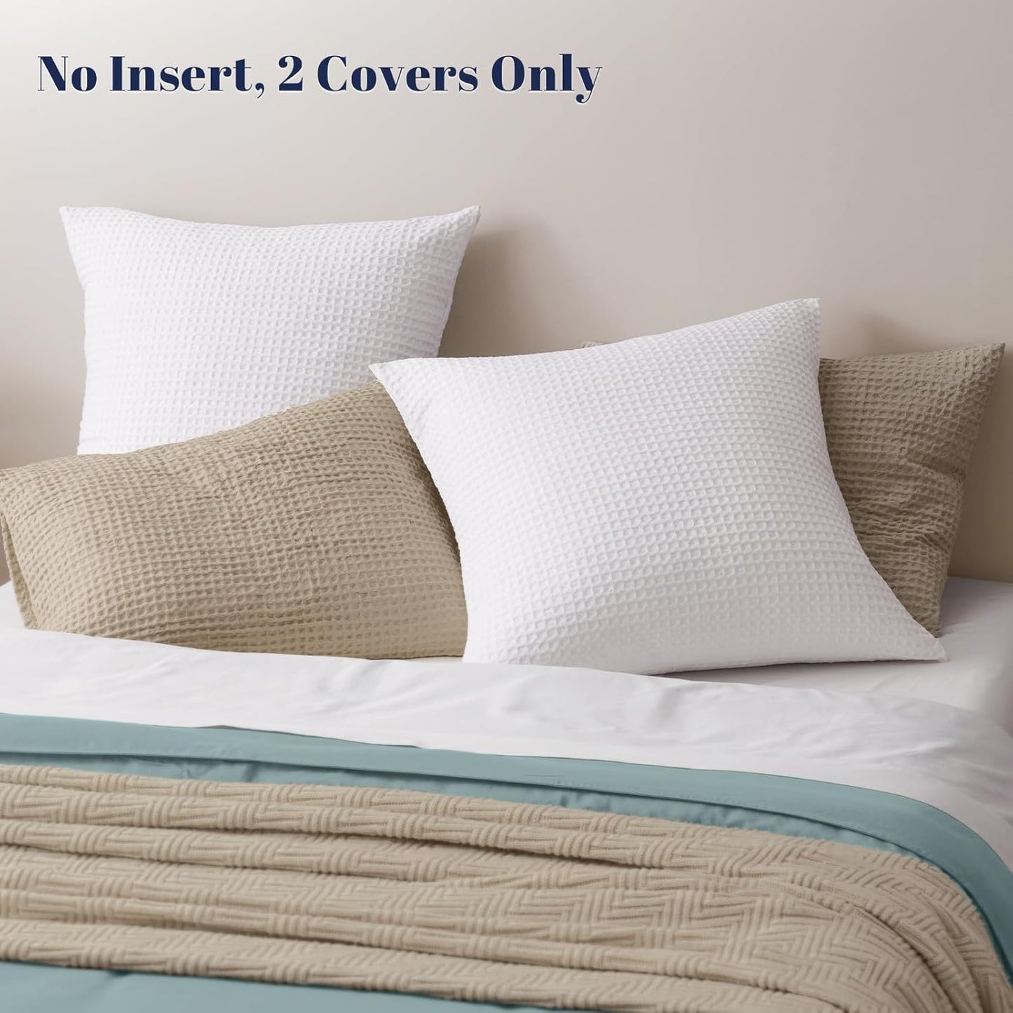 PHF Euro Shams Pillow Covers - Ultra Soft Waffle Weave, Breathable & Skin-Friendly, 26" x 26", White - 2 Pack