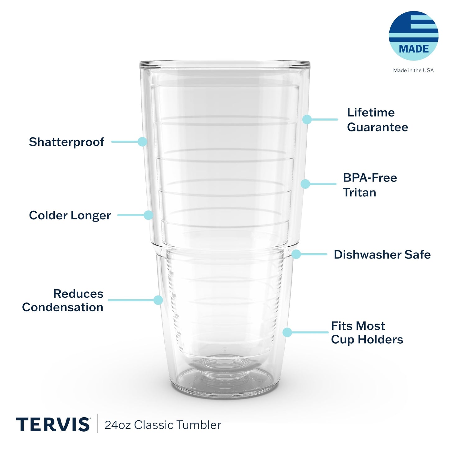 Tervis Clear & Colorful Tabletop Made in USA Double Walled Insulated Tumbler Travel Cup Keeps Drinks Cold & Hot, 24oz - 2pk, Red