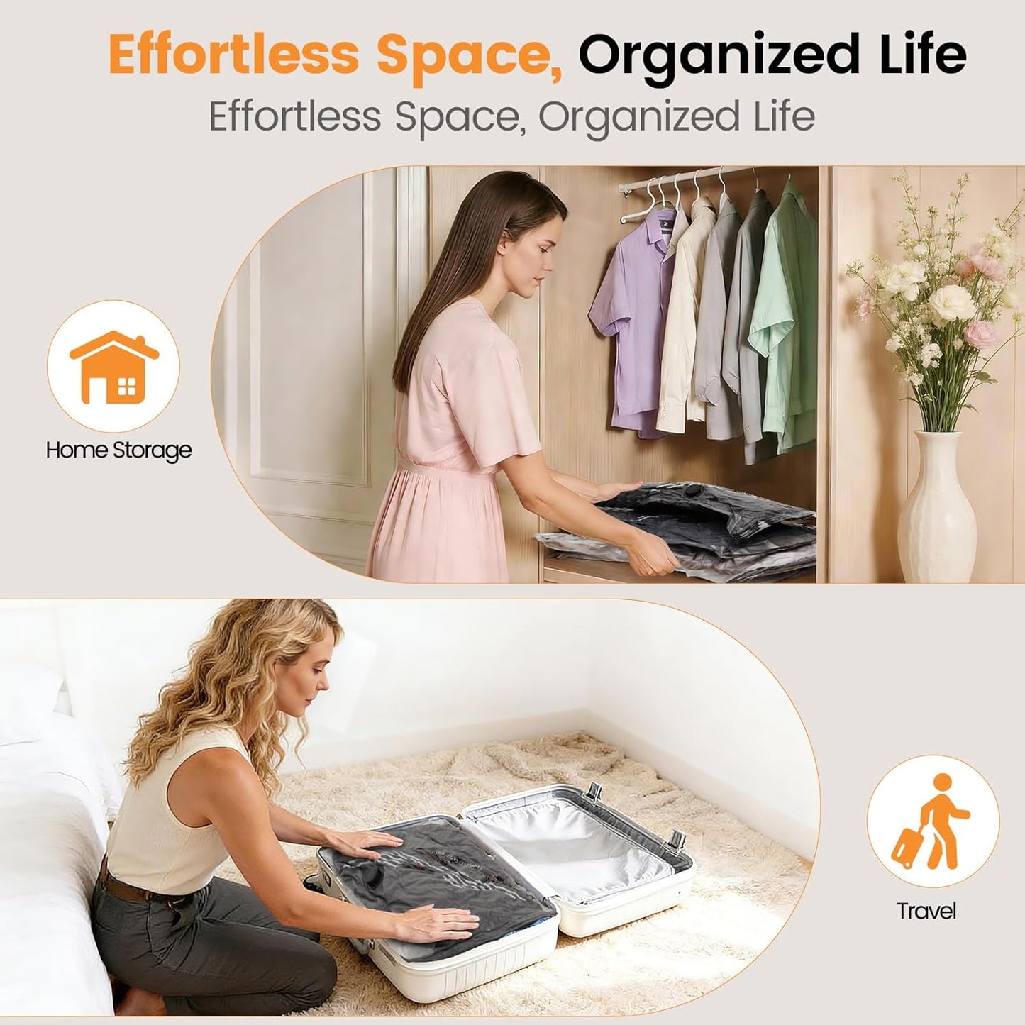 Rechargeable Wireless Vacuum Storage Bags by [Brand Name] - 10 Pack Multi-Size Space-Saving Organizer for Travel & Home
