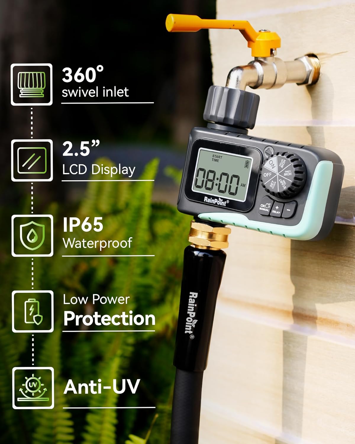 RAINPOINT Sprinkler Timer - Programmable Water Timer for Garden Hose | Digital Irrigation System for Lawn & Yard