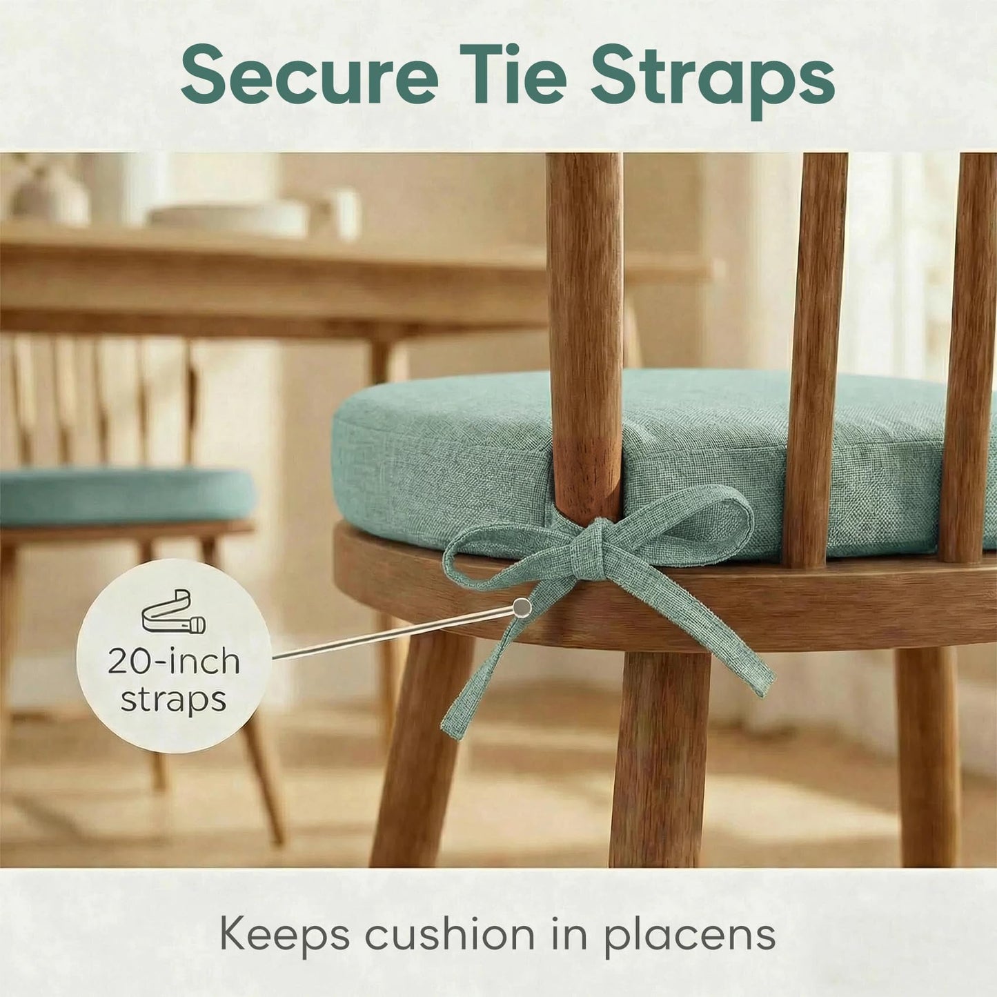 PRONOUS Light Green Winsor Chair Cushions with Ties, Dining Kitchen Chair Seat Pads Non Slip Removable Washable Cover 17"x16" Set of 2
