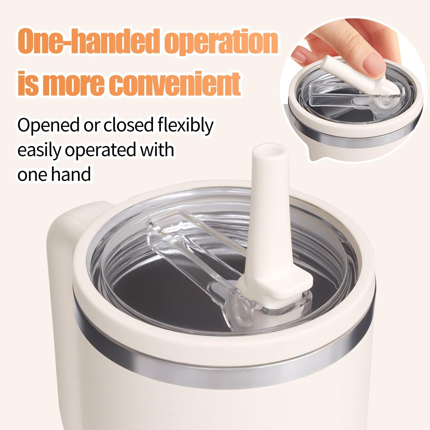 2 Pack 40 oz Tumbler Flip Straw Leak Proof Lid Replacement Fit for Stanley Quencher,40 oz Tumbler Lid Replacement for Stanley Cup,No Spill Proof Straw Cover for Stanley Cup Accessories (Cream White)