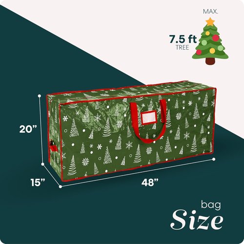 Christmas Tree Storage Bag | Durable Waterproof Zippered Bag for 7.5 Foot Artificial Tree - Protects Against Dust & Moisture (Green Printed)