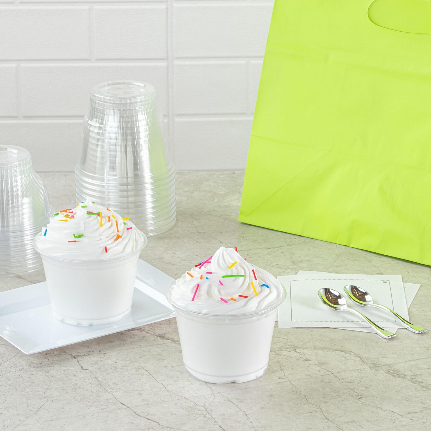 RW Base 9 Ounce Round Ice Cream Cups, 500 Disposable Parfait Cups - Lids Sold Separately, Premium, Clear Plastic Dessert Cups, Serve Frozen Yogurt, Mousse, Pudding, Great For Parties - Restaurantware