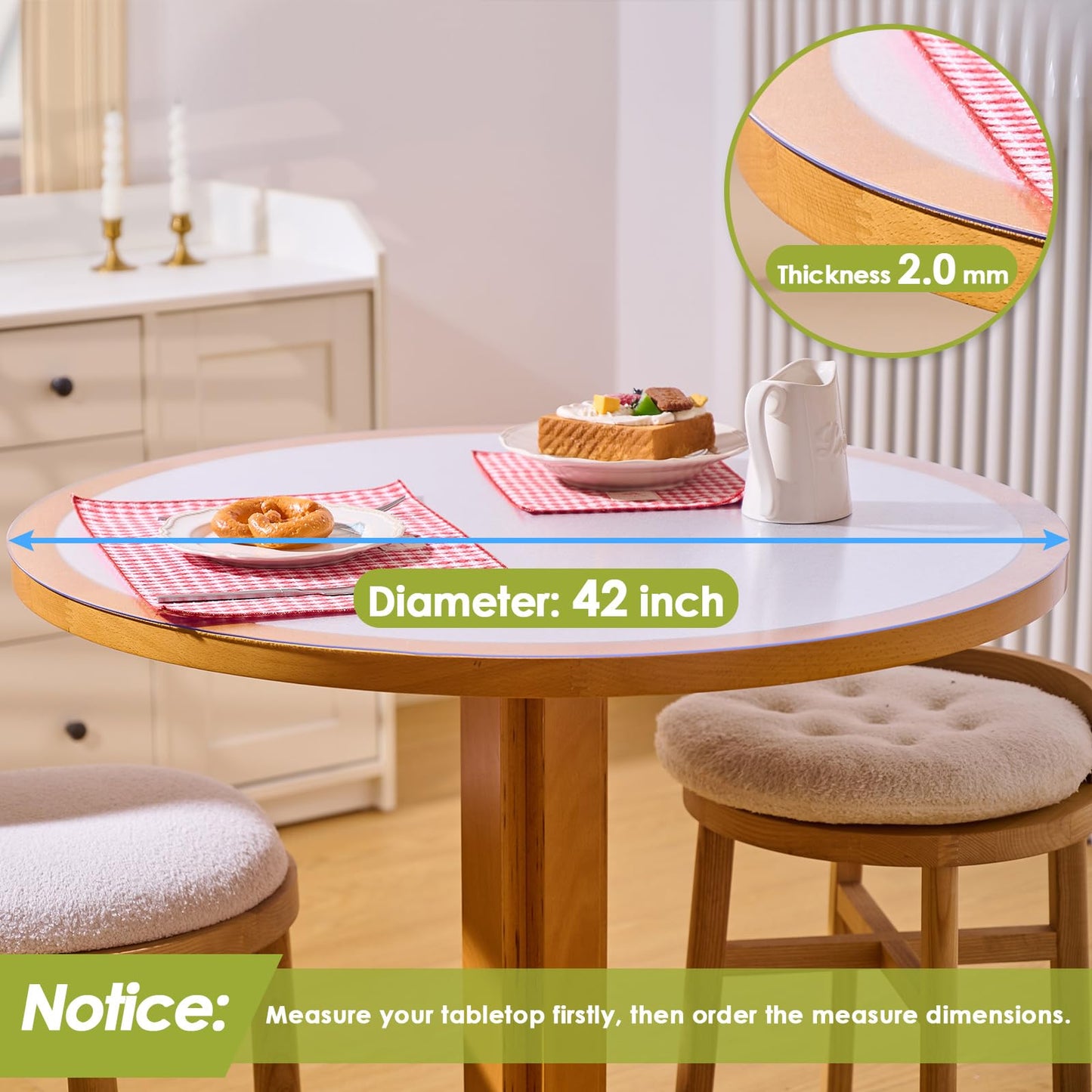 La Protéa Round Clear Table Protector 42 Inch, 2.0mm Thick Heavy Duty Table Pad, Waterproof Heat Resistant Tablecloth Dining Table Cover for Wood Glass Marble Tables