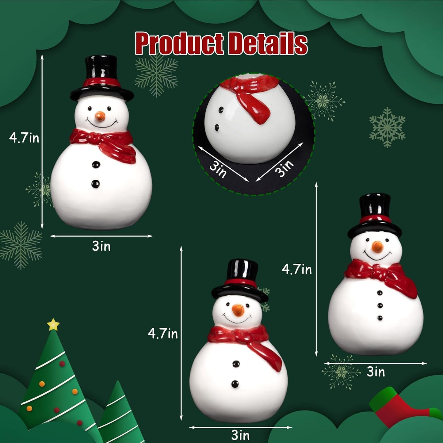 Nerosun Christmas Snowman Figurines - 3 Pack Cute LED Lighted Tabletop Decorations for Winter Decor