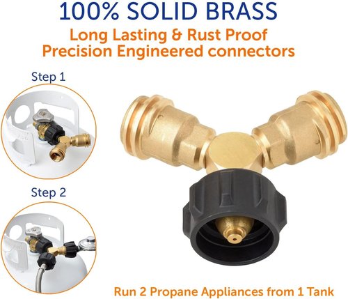 Flame King Propane Tank Y Splitter Adapter - 2-Way LP Gas Connector for 20lb Cylinders | Ideal for BBQ Grills & Camping Stoves
