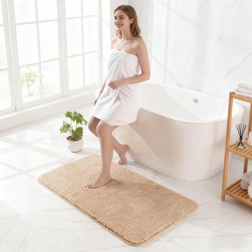 Exclusivo Mezcla Bathroom Rugs - Extra Soft Non-Slip Microfiber Mat 17x24 | Quick Dry, Solid Camel