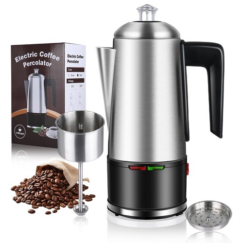 HOMOKUS Electric Coffee Percolator 12 CUPS Percolator Coffee Pot,800W Percolator Coffee Maker Stainless Steel with Clear Knob Cool-touch Handle,Coffee Pot Percolator Auto Keep Warm Function