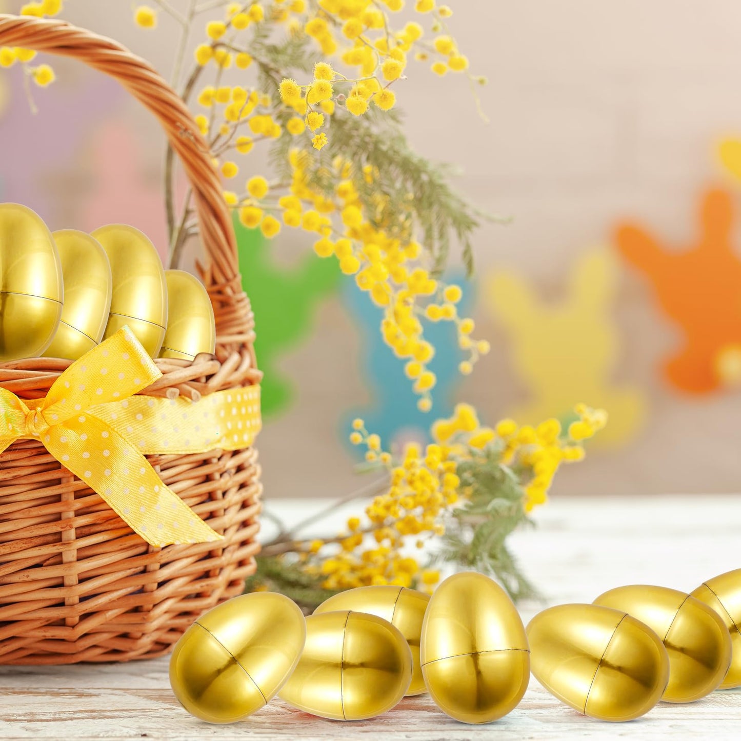 PEUTIER 12pcs Golden Easter Eggs, Fillable Easter Eggs Plastic Easter Eggs Empty Easter Egg Hunt Games Party Favor Fillers Basket Stuffers Crafts for Easter Party Company Activities