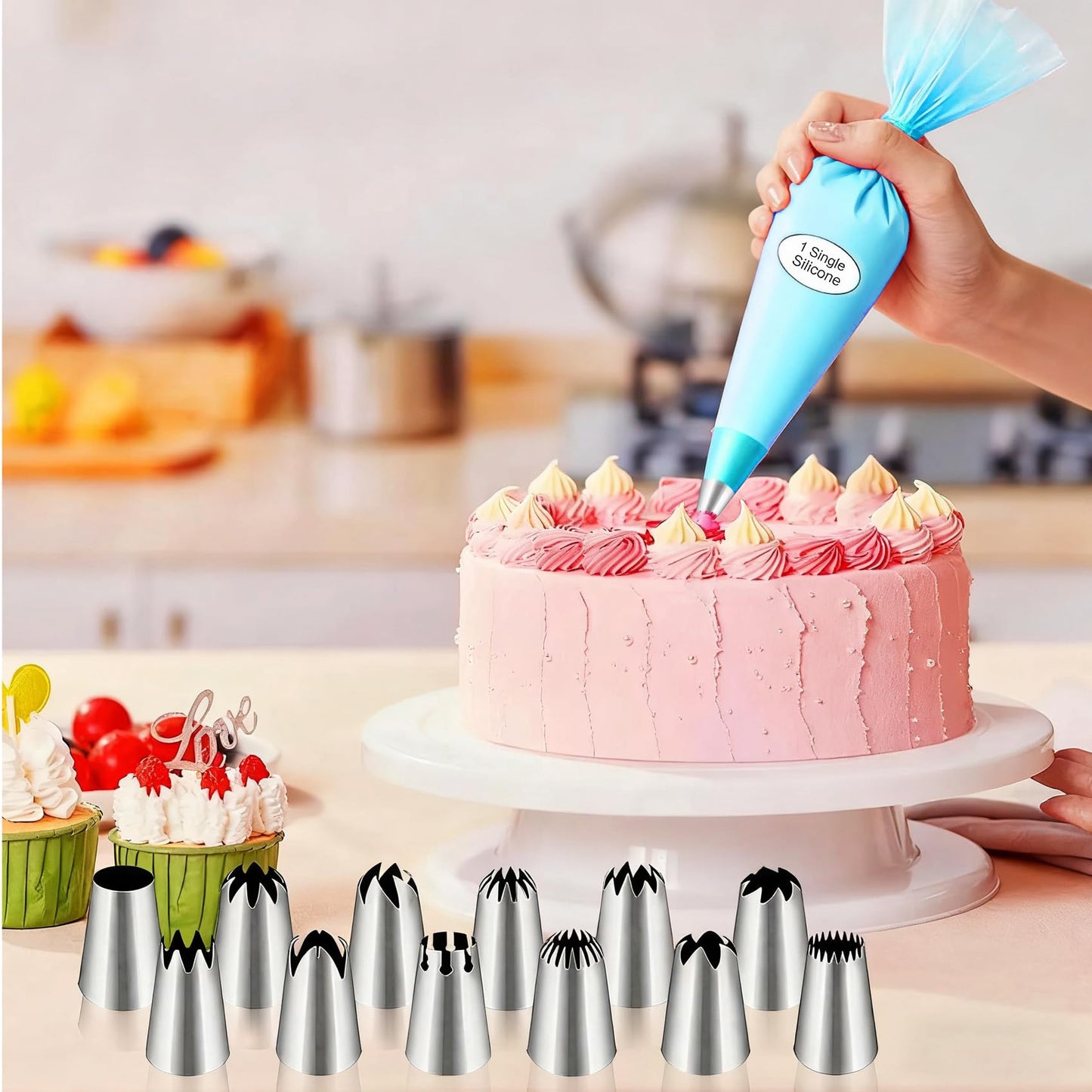 Large Piping Tips Set - 14pcs Reusable Stainless Steel Icing Nozzles Kit Cake Decorating Tools For Cupcake Cookie Pastrys Dough
