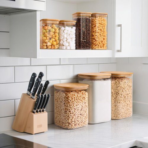 ComSaf Glass Food Storage Containers - 3.6Qt Airtight Cereal Jars with Bamboo Lids | Ideal for Rice, Pasta, Grains