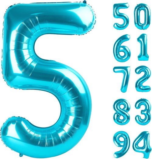 Blue Number 5 Balloons by [Brand Name] - 40 Inch Birthday Decorations | Perfect for 5th Birthday Parties