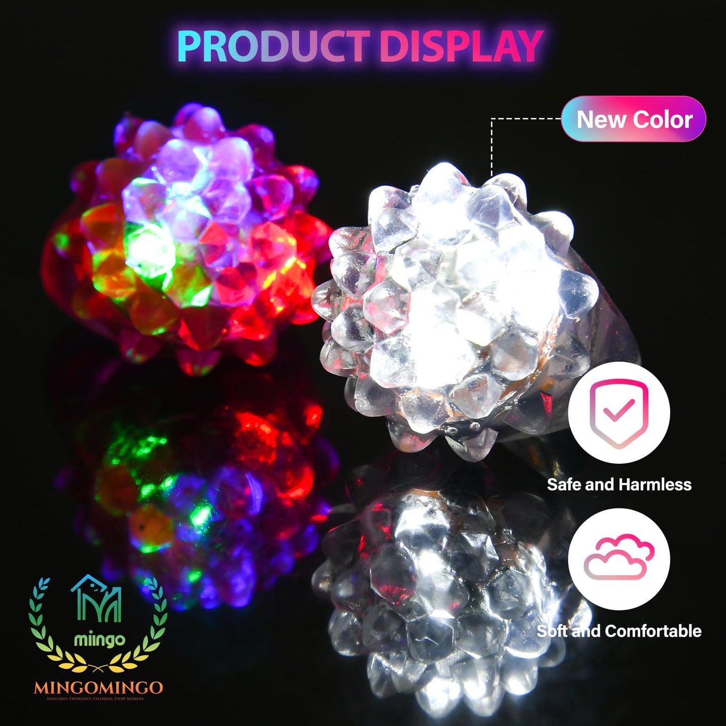 MINGOMINGO 25 Pack LED Light Up Rings & Glow Rings – Bachelorette Party Favors, Bridal Shower Favors, Graduation Favors Bulk, Classroom Prizes, 3-Mode Flashing