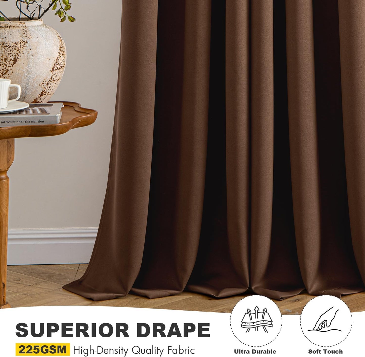 MIULEE Blackout Curtains - Thermal Insulated Room Darkening Drapes | 63-Inch Grommet Panels in Mocha Brown