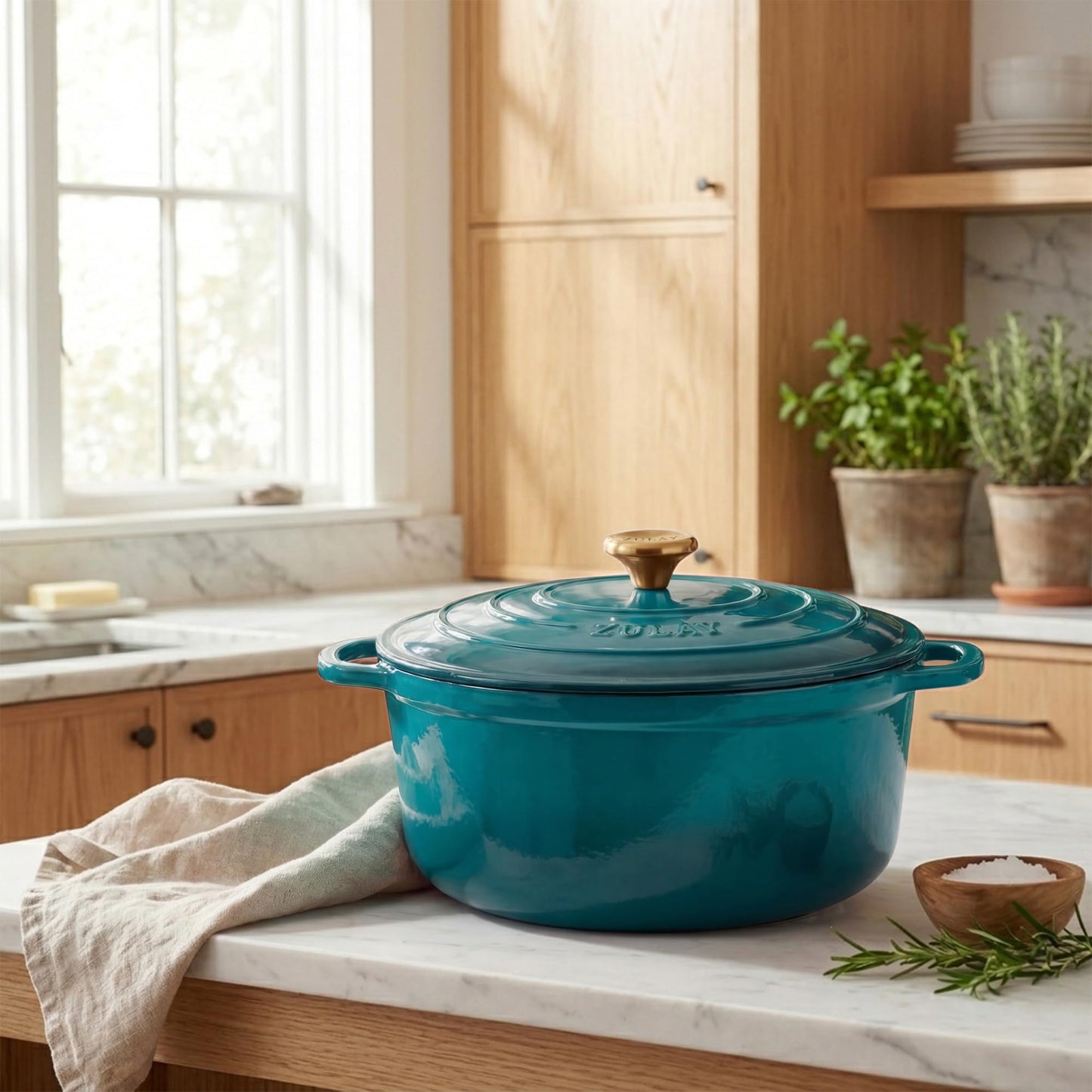 Zulay Kitchen 6.4 Quart Enameled Cast Iron Dutch Oven Pot with Lid, Emerald