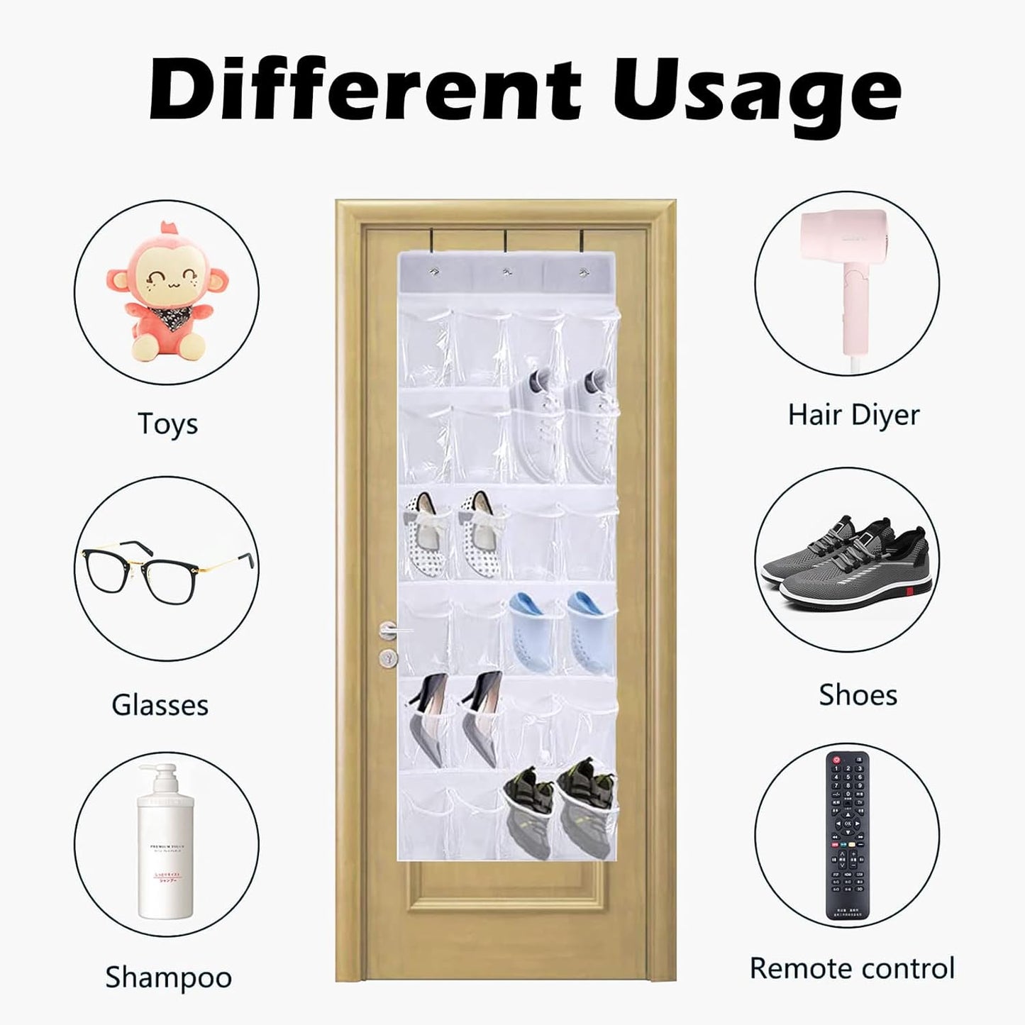 Skiennix 24-Pocket Over-The-Door Shoe Organiser - Heavy-Duty Folding Mesh Holder for Bedroom & Bathroom