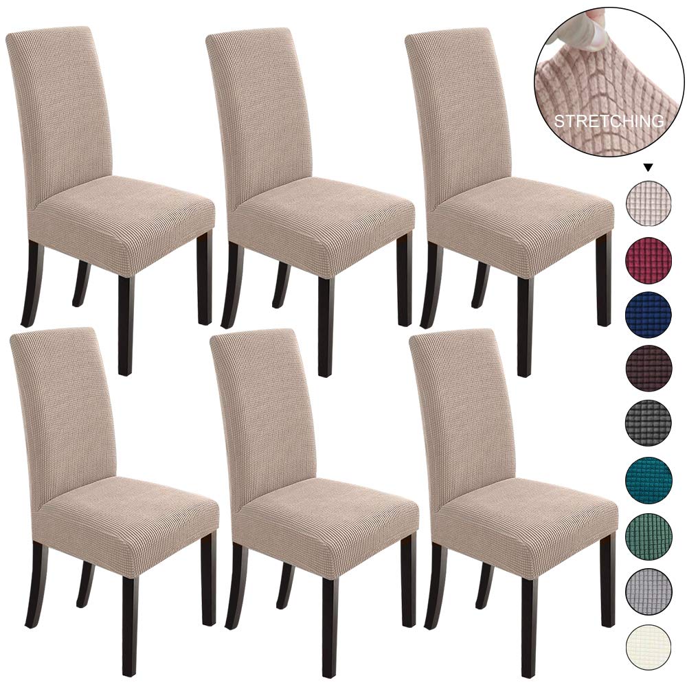 NORTHERN BROTHERS Dining Room Chair Covers Set of 6, Removable Washable Chair Covers for Dining Chairs Stretch Parson Chair Slipcover, Khaki