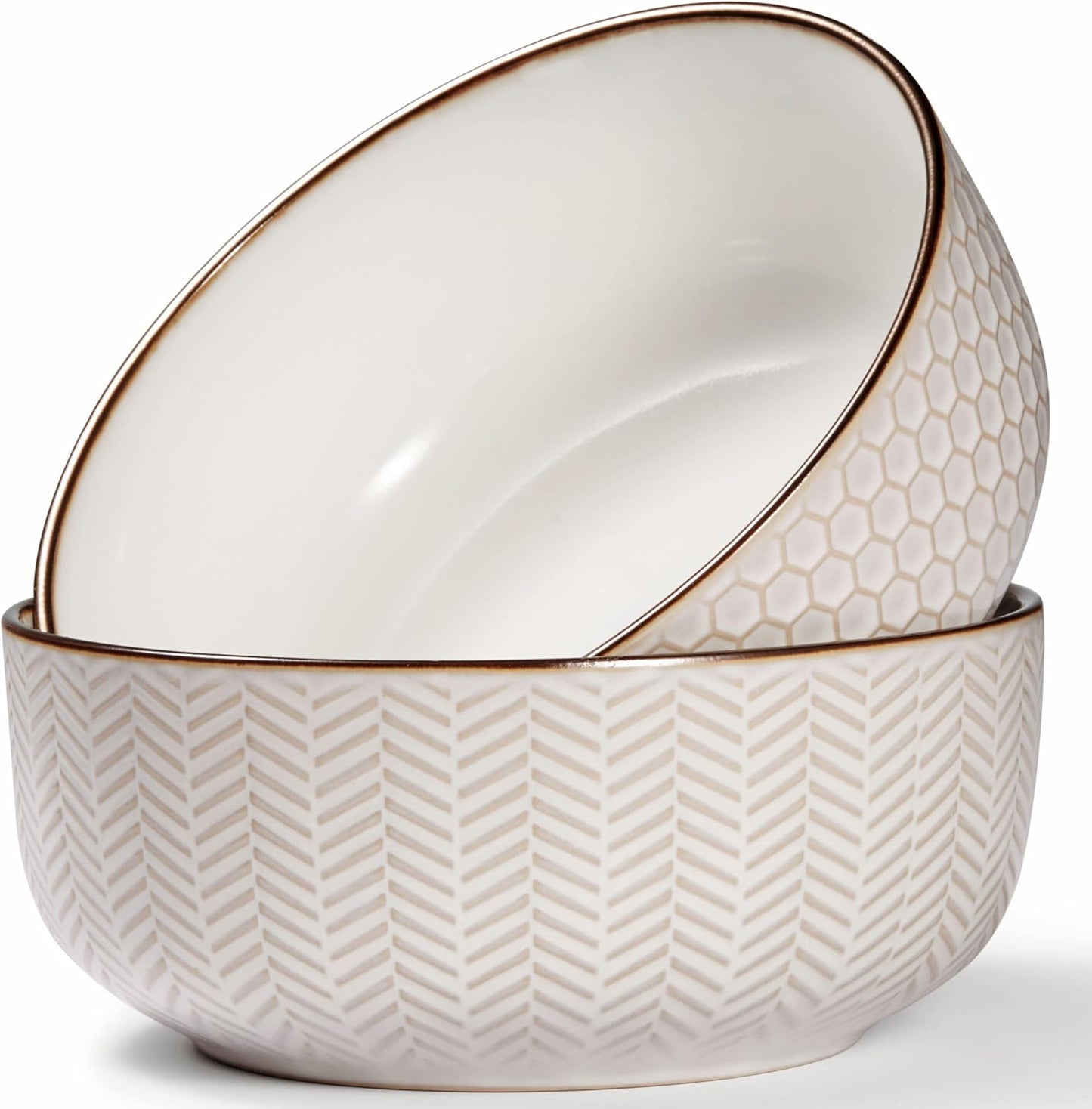 KooK Ceramic Salad Bowls - Large Embossed Kitchen Bowls, Microwave & Dishwasher Safe | Cream & Dark Copper, Set of 2, 60 oz