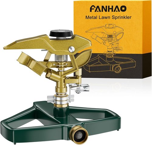 FANHAO Heavy Duty Lawn Sprinkler - 360° Adjustable Metal Impulse Sprinkler for 5800 sq. ft Coverage