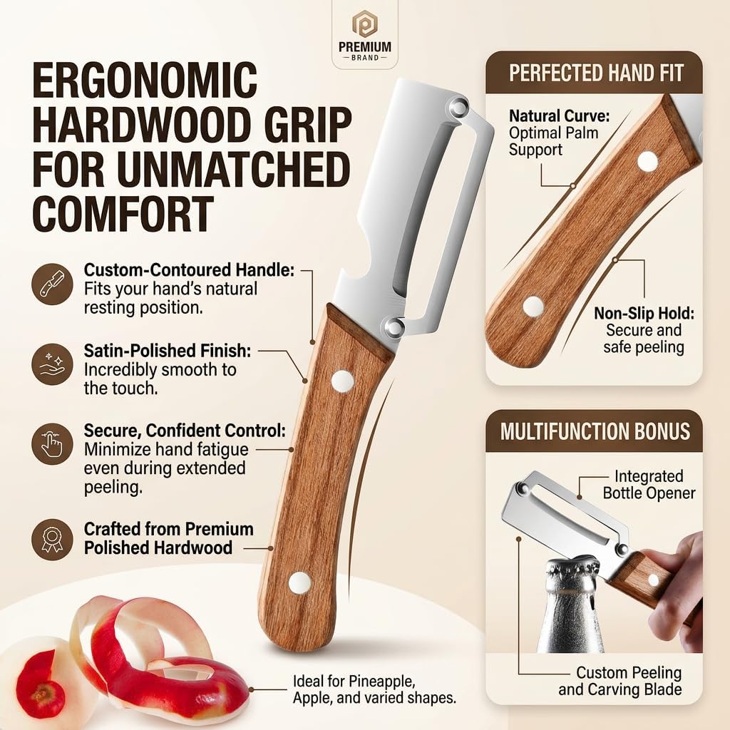 Skiennix Multi-Functional Vegetable Peeler - Ergonomic Stainless Steel Blade & Bottle Opener, Dishwasher Safe