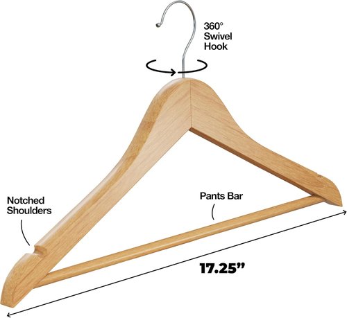 Home It Wooden Hangers 30 Pack - Durable Non-Slip Natural Wood Coat Hangers with Chrome Swivel Hook