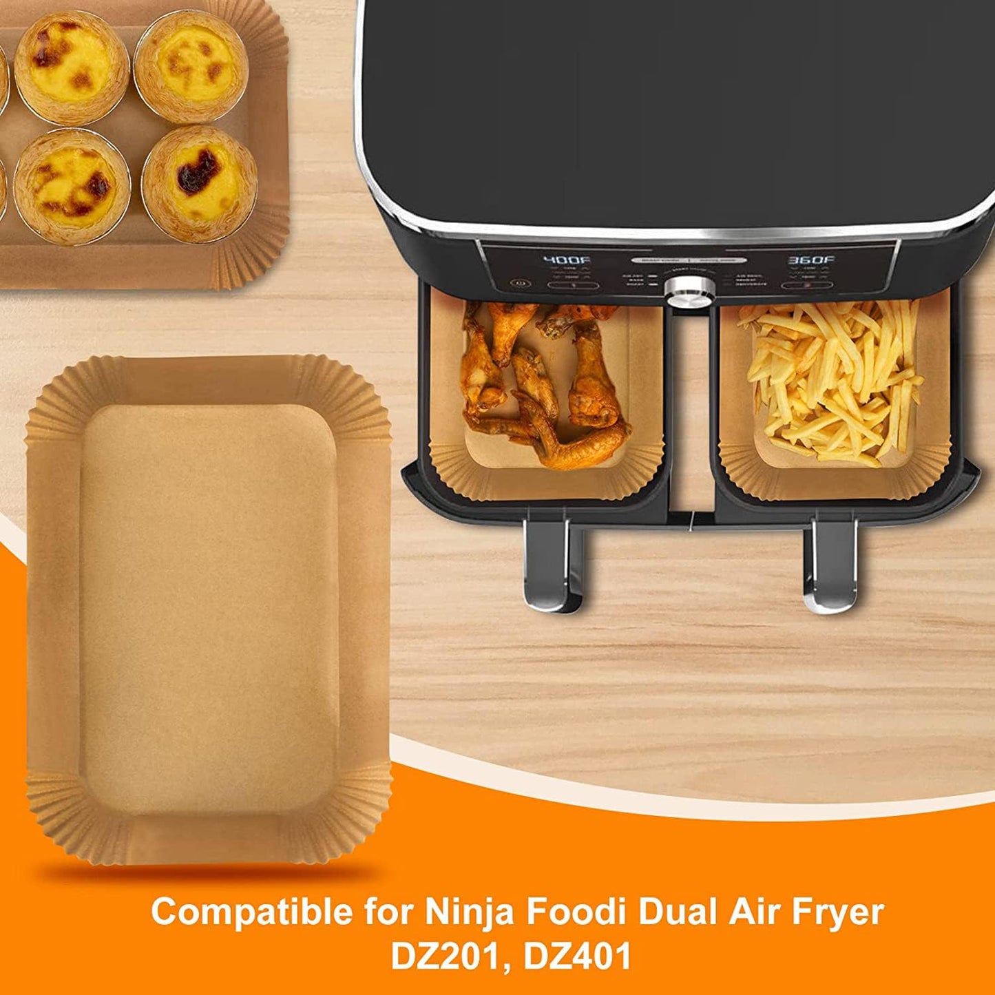 MooManGoo Air Fryer Disposable Liners, Air Fryer Liners Rectangle 8.6x 5.5'', Air fryer Parchment Paper Liners, Accessories Baking Paper (100pcs)