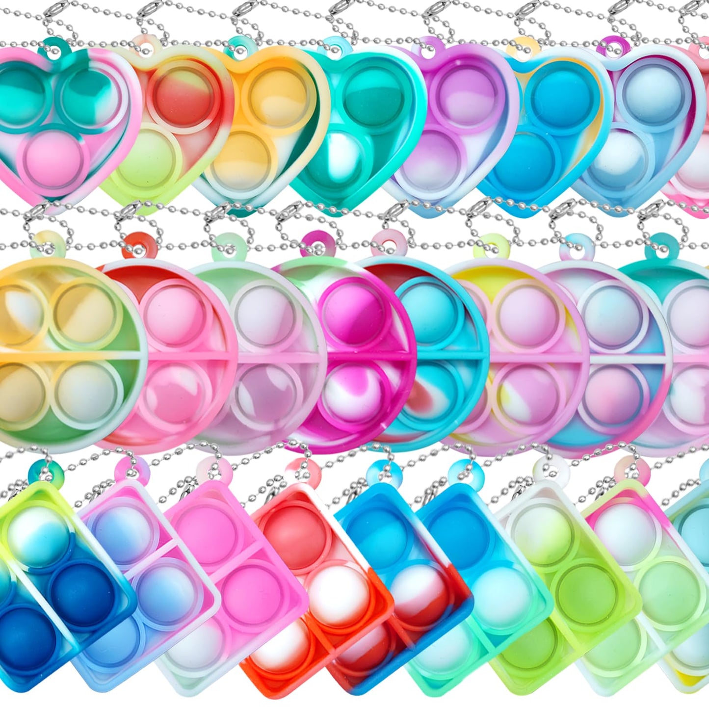 ONKULL Pop Fidget Keychain 30 Pack ,Mini Fidget Toys Bulk ,Sensory Toys for Kids ,Party Favors for Kids 4-8,8-12 Year ,Back to School Gifts for Classroom ,Back to School for Students Goodie Bags