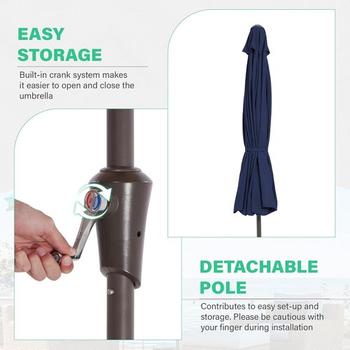 JEAREY 9 FT Patio Umbrella - Outdoor Market Umbrella with Push Button Tilt & Crank - Navy Blue