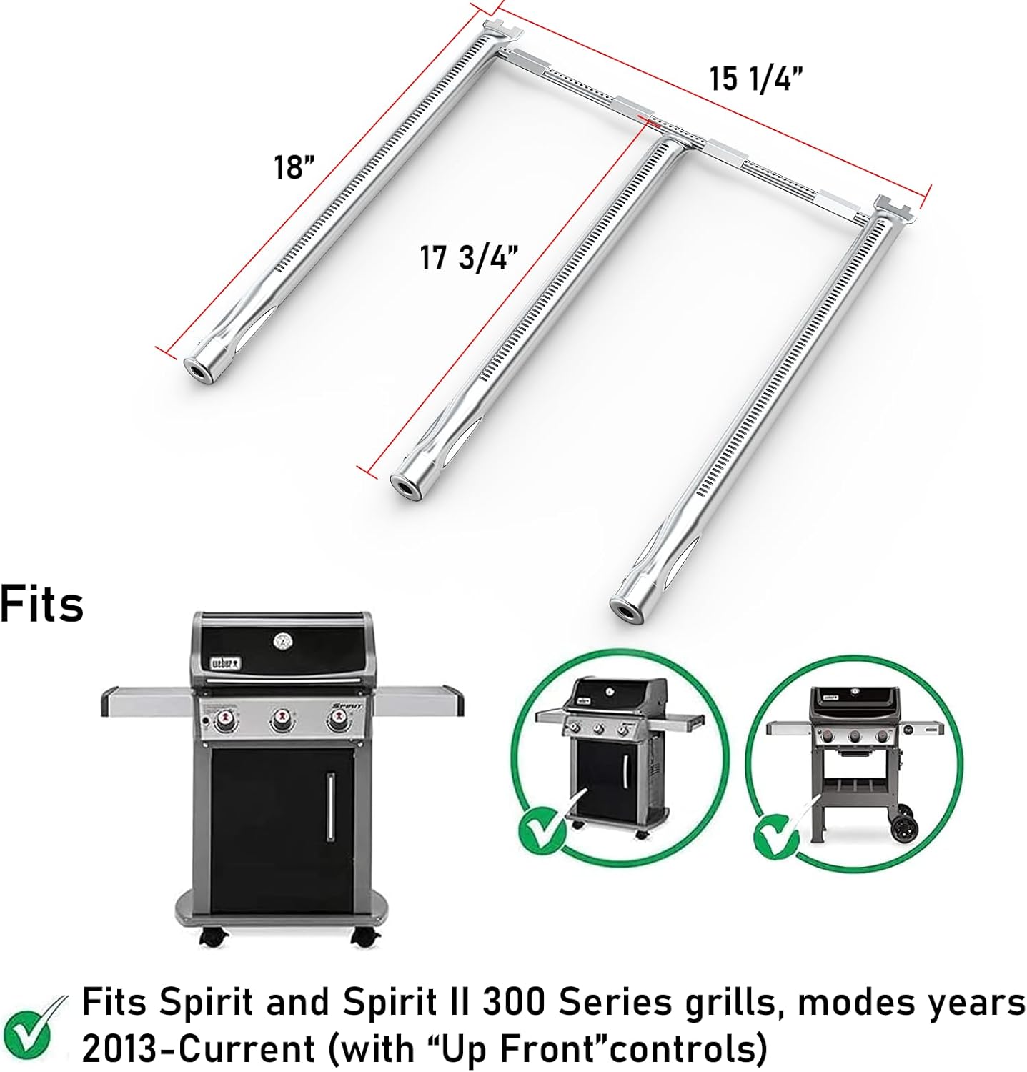 Weber Spirit E310 Grill Parts Replacement Kit - Flavorizer Bars & Burner Tubes | 15.3" Heat Plates, 18" Burner