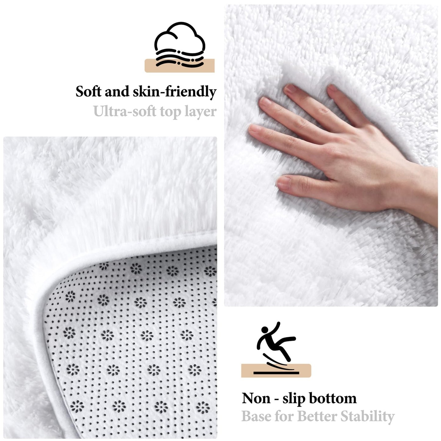 KIXINWA Round Rug for Bedroom, 4x4 Fluffy Soft Circle Area Rugs for Kids Girls Nursery Room, Washable Plush Shaggy Indoor Floor Bedside Living Room Circular Carpet, Home Decor Aesthetic, White