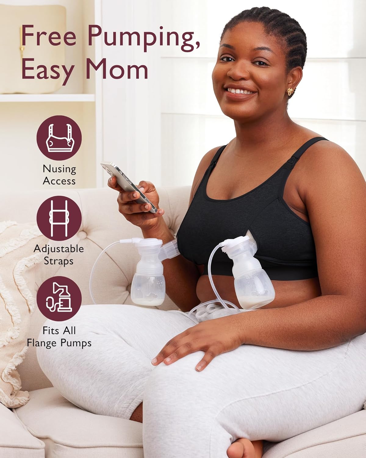 Momcozy Hands-Free Pumping Bra - Adjustable Nursing & Pumping Bra for Ultimate Comfort | Black