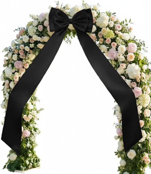 Giant Bow Decoration - Double Layer Large Satin Bow for Home Wreath & Wedding Decor | Black, 71x18 Inch