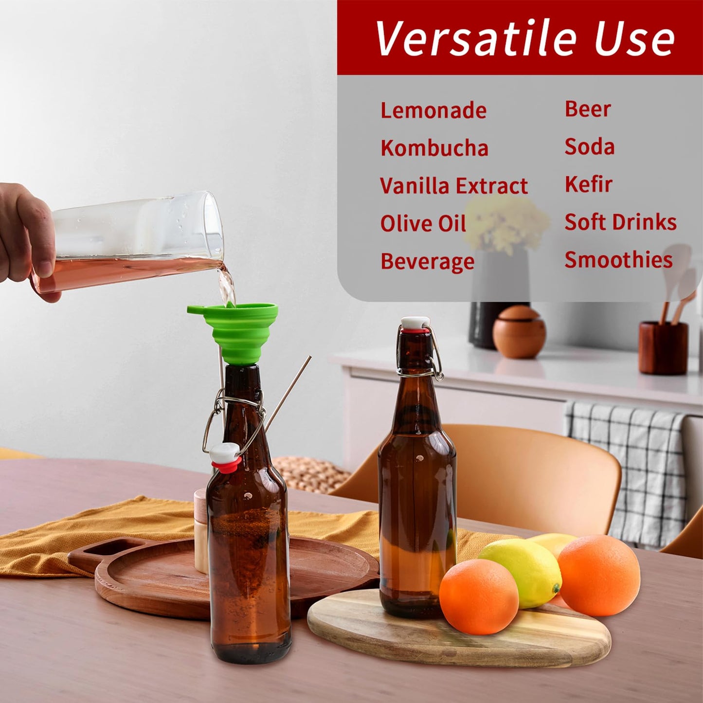 Zelomithe 16oz Amber Glass Bottles with Airtight Rubber Seal Flip Caps (10 Pack),Swing Top Glass Bottles for Home Brewing, Kombucha, Beverages, Oil, Vinegar, Vanilla Extract,Water, Soda, Kefir