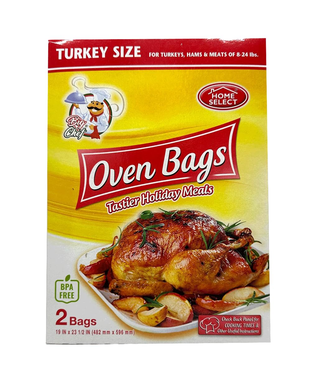 Home Select BPA Free Big Chef Turkey Size Oven Bags - 2PC, Disposable, Single Layer Plastic, Fold Top, Clear, Ideal for Cooking, Roasting, Microwaving