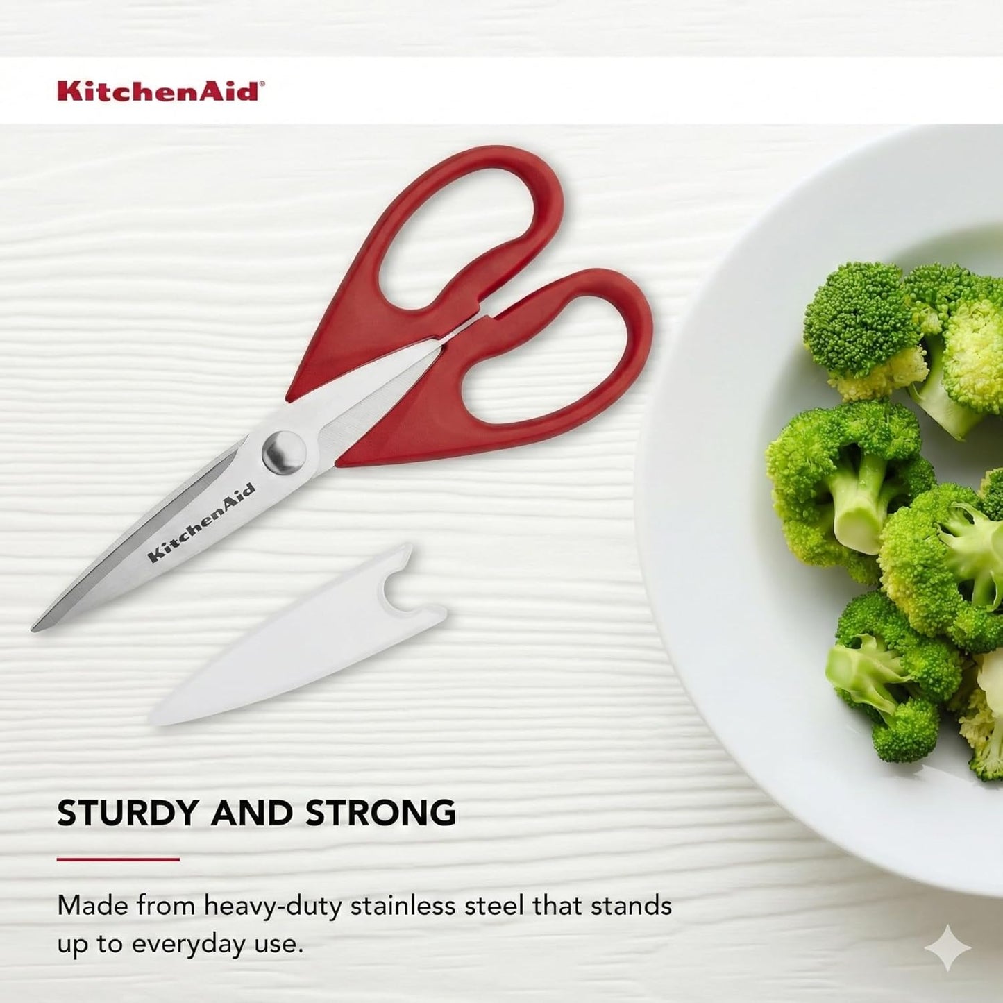 KitchenAid Kitchen Shears - Durable Stainless Steel Scissors with Protective Sheath, 8.72 Inch, Red