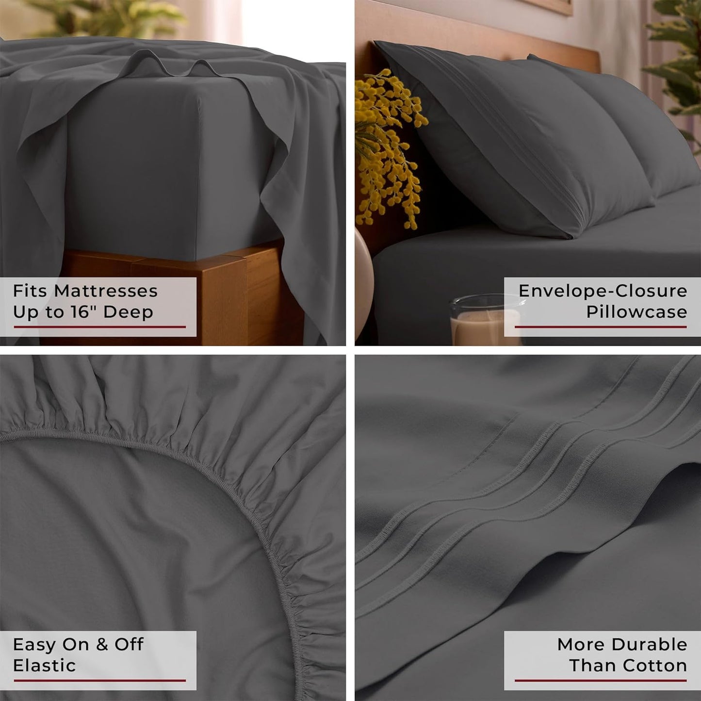 Mellanni Full Sheets Set - 4 PC Hotel Luxury Bedding | Extra Soft, Cooling & Wrinkle Resistant (Gray)