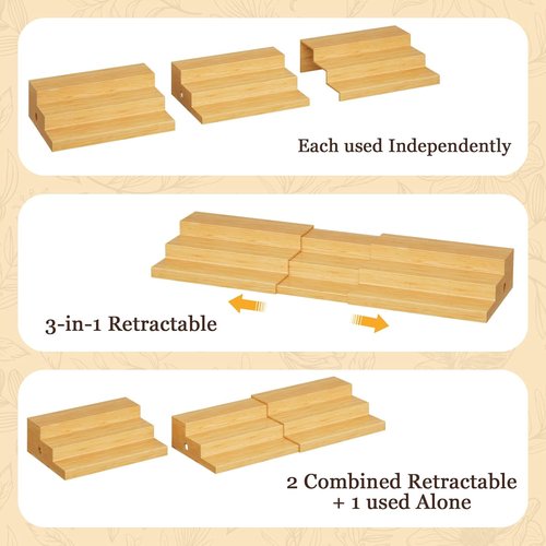 Bamboo Can Rack | Extra-Long Expandable 3-Tier Organizer - Adjustable Pantry Storage for 45 Cans