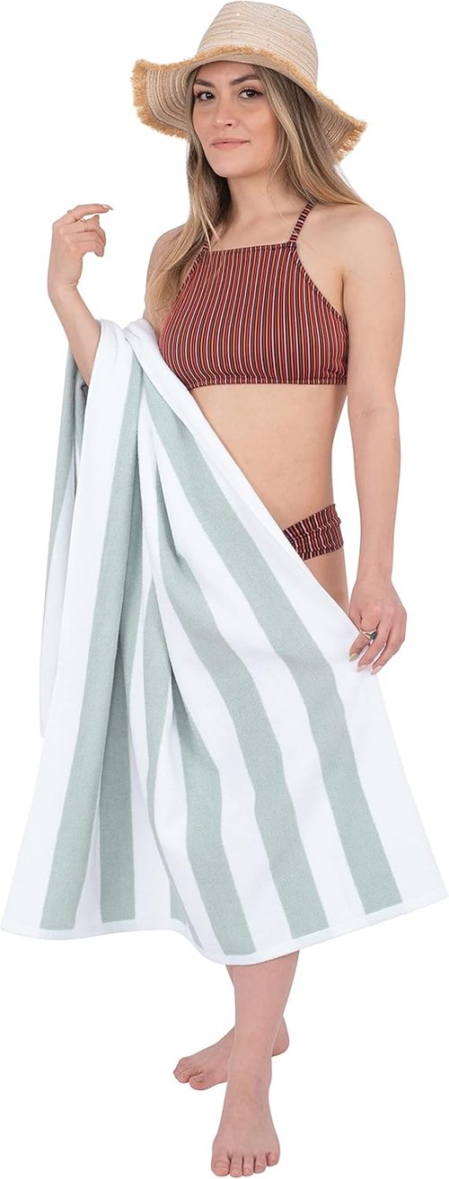 Cotton Paradise Cabana Stripe Beach Towels - Extra Large 30x60 Inches, Soft & Quick-Dry, Mint (4 Pack)